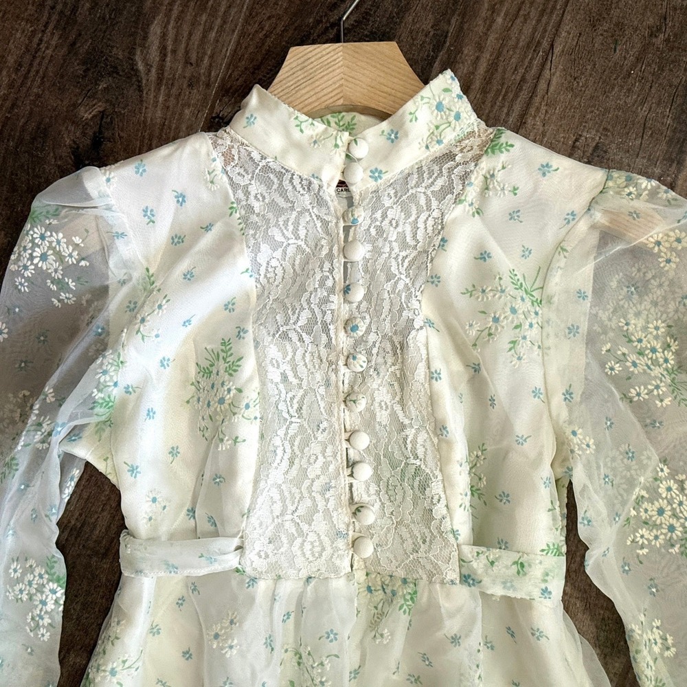 Pussycat Carla Jane Vintage 70s Victorian Prairie Floral Lace Maxi Dress,Cream,S - Picture 12 of 12